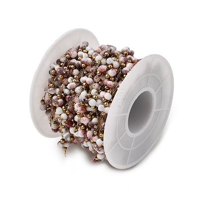 Handmade 304 Stainless Steel Porcelain Beaded Round Link Chains CHS-L032-16G-01-1