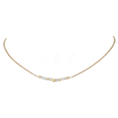 12Pcs 12 Styles Constellation Brass Star & Natural Mixed Stone Faceted Round Beaded Pendant 304 Stainless Steel Cable Chain Necklaces NJEW-JN05612-1