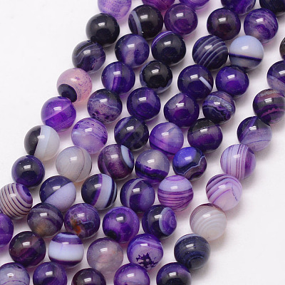 Natural Striped Agate/Banded Agate Bead Strands X-G-K166-13-6mm-04-1
