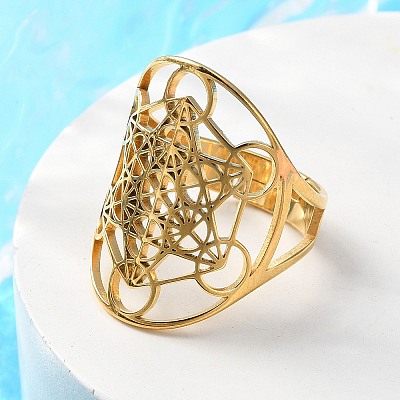 304 Stainless Steel Star of David Adjustable Ring RJEW-P037-05G-1