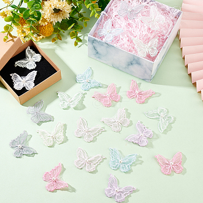 48Pcs 8 Colors Double Layered 3D Butterfly Polyester Embroidery Ornament Accessories PATC-FG0001-62-1