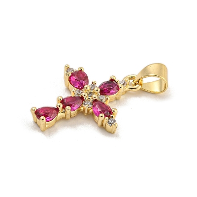 Rack Plating Brass Micro Pave Cubic Zirconia Pendants KK-C074-32G-01-1