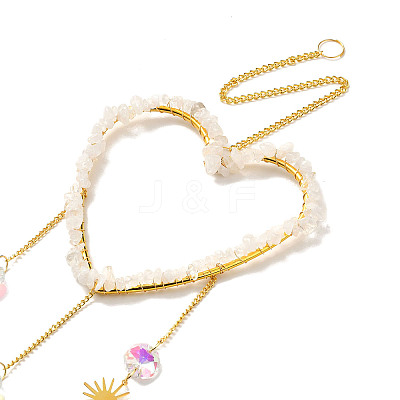 Heart Natural Quartz Crystal Chips Hanging Ornaments HJEW-G024-01B-1