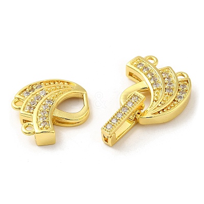 Rack Plating Brass Micro Pave Clear Cubic Zirconia Fold Over Clasps KK-H447-15G-1