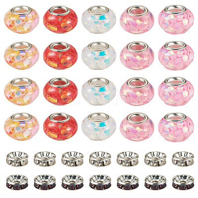 50Pcs 5 Colors Transparent Resin Rondelle European Beads RESI-TA0005-63B-1