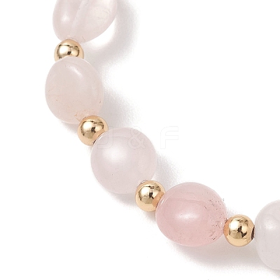 Natural Rose Quartz & Brass Beads Stretch Bracelets for Women BJEW-JB13414-02-1