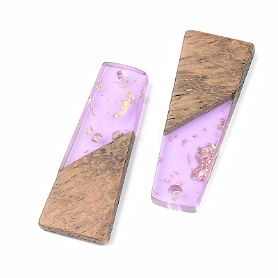Transparent Resin & Walnut Wood Pendants X-RESI-S389-040A-B01-1
