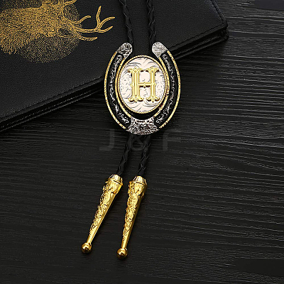 Cowboy Western Alloy Horseshoes & Letter Pendant Bolo Tie Necklaces NJEW-WH20014-02H-1