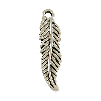 Tibetan Style Alloy Feather Pendants TIBEP-20476-AS-RS-1