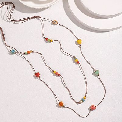 Bohemian Handmade Colorful Porcelain Beaded Waxed Cord Long Necklaces for Women FS-WGF474B-07-1
