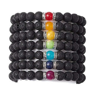7Pcs Chakra Gemstone Stretch Bracelets Sets BJEW-JB11023-1