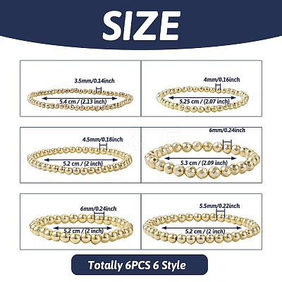6Pcs 6 Style Synthetic Hematite Round Beaded Stretch Bracelets Set BJEW-SW0001-01-1