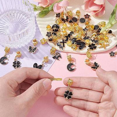 50Pcs 10 Styles Alloy Black Enamel European Dangle Charms PALLOY-CJ0002-79-1
