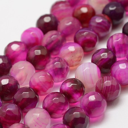Faceted Natural Striped Agate/Banded Agate Beads Strands X-G-F447-4mm-H08-1
