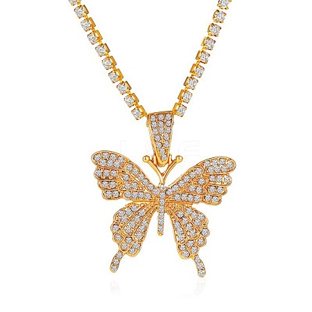 Alloy Crystal Rhinestone Cup Chain Butterfly Pendant Necklaces for Womem WGB1B47-08-1