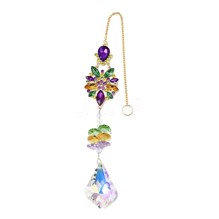 Alloy Rhinestone & Glass Teardrop Charm Suncatchers HJEW-E013-03G-1