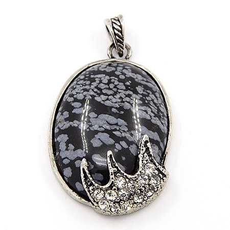 Fashionable Retro Antique Silver Necklace Findings Alloy Gemstone Oval Pendants X-G-M033-01AS-1