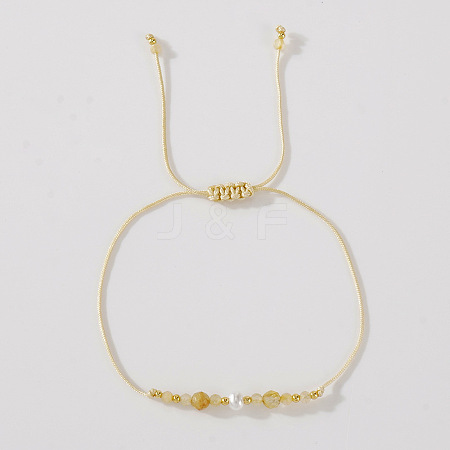 Natural Citrine & Brass Beads Braided Bead Bracelets for Women HH4245-7-1