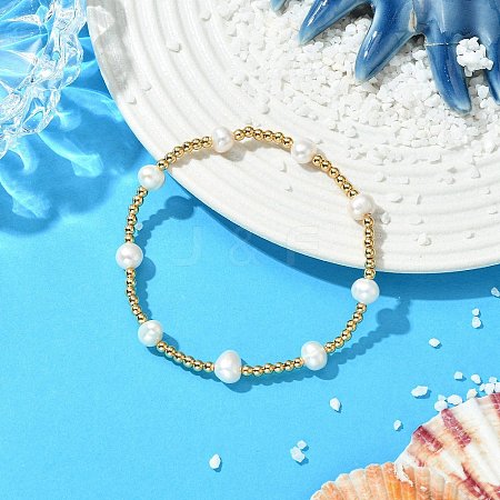 Brass & Natural Cultured Freshwater Pearl Beaded Stretch Bracelets for Women BJEW-JB13736-1