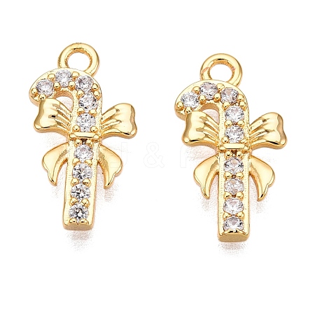 Christmas Theme Brass Micro Pave Clear Cubic Zirconia Charms KK-T073-18G-1