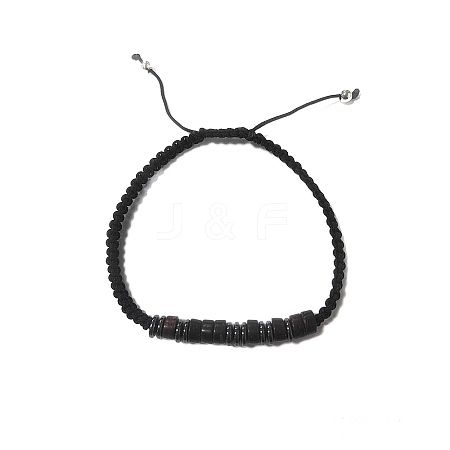 Coconut & Non-magnetic Synthetic Hematite Braided Bead Bracelet BJEW-PH01415-06-1