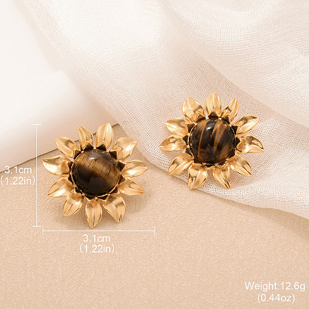 Alloy Natural Tiger Eye Stud Earrings FS-WGA185A-11-1