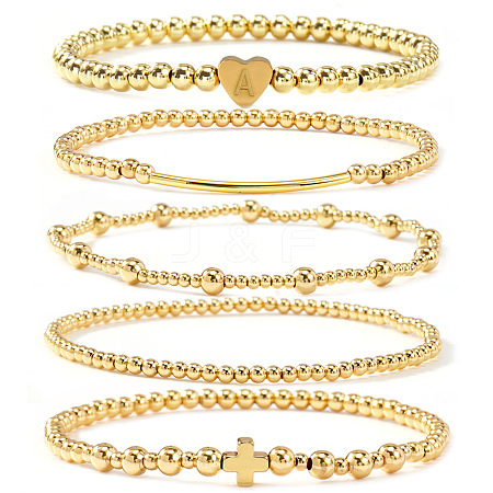 Brass and Stainless Beaded Stretch Bracelet Sets VB9693-1-1