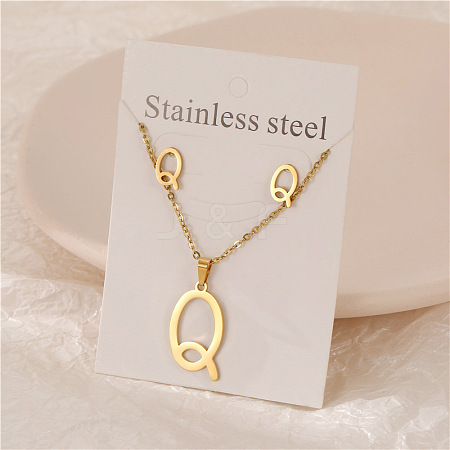 Stainless Steel Letter Pendant Necklaces & Stud Earrings Sets WG3FD2C-17-1