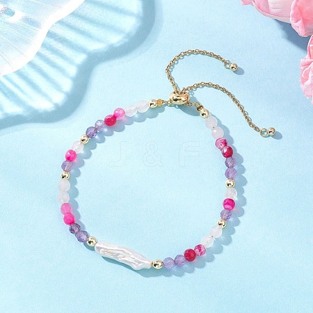 Natural & Synthetic Gemstone & Nuggets Baroque Pearl Keshi Pearl Beads Slider Bracelets BJEW-JB13260-02-1