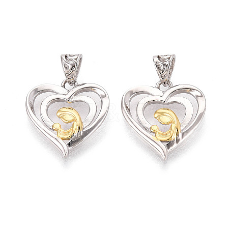 Mother's Day 925 Sterling Silver Heart with Mom and Bagy Pendants STER-N016-104PG-1