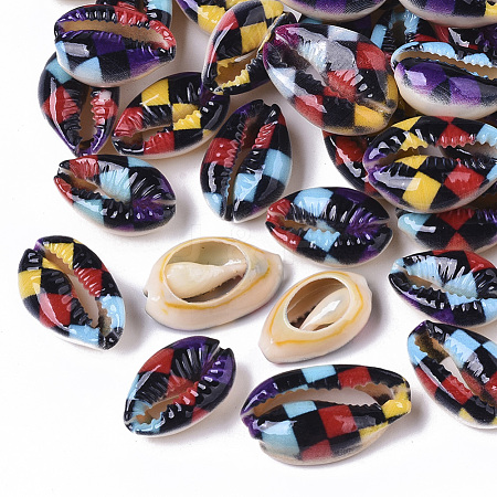 Printed Natural Cowrie Shell Beads X-SSHEL-R047-01-E01-1