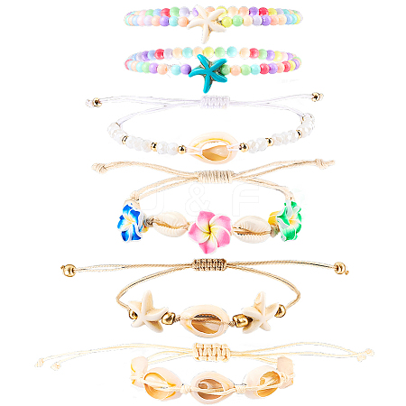 6Pcs 6 Style Adjustable Nylon Thread Braided Bead Bracelets BJEW-SC0001-48-1