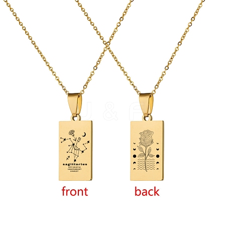 12 Constellation Stainless Steel Tarot Card Engraved Pendant Cable Chain Necklaces PW-WG94DCE-09-1