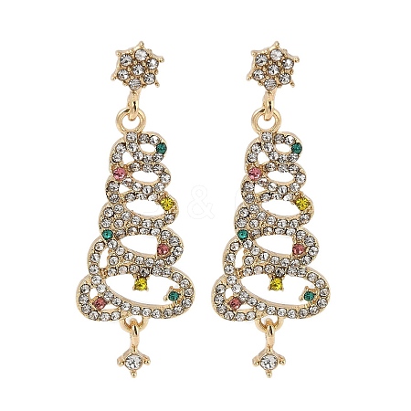 Christmas Trees Alloy Rhinestone Dangle Stud Earrings EJEW-A112-01KCG-1