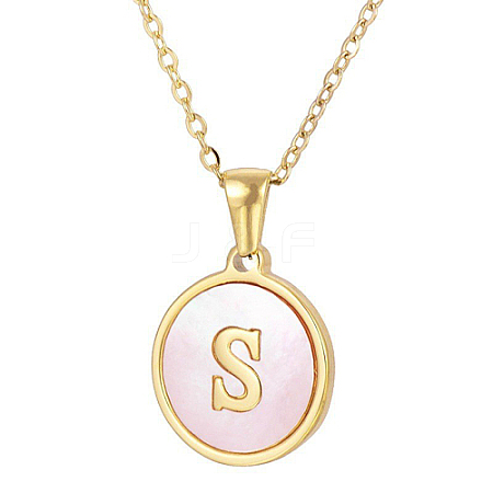 Natural Shell Initial Letter Pendant Necklace LE4192-20-1