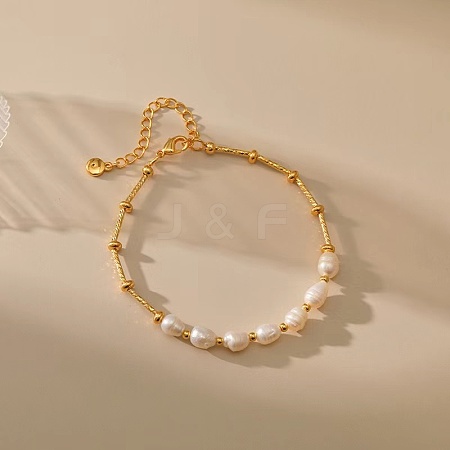 Elegant Natural Freshwater Pearl & Brass Beaded Bracelets for Women RP0175-1