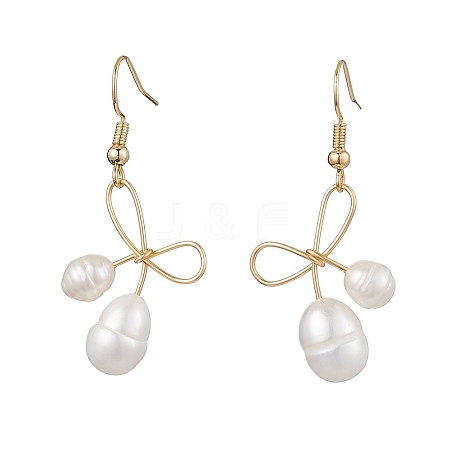 Bowknot Natural Freshwater Pearl Dangle Earrings EJEW-TA00520-1