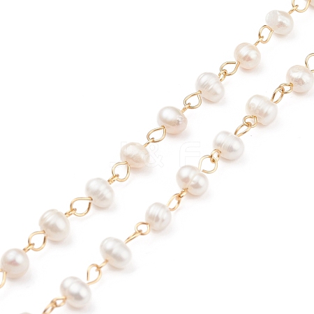 Handmade Natural Freshwater Pearl Beaded Chains AJEW-JB01088-01-1