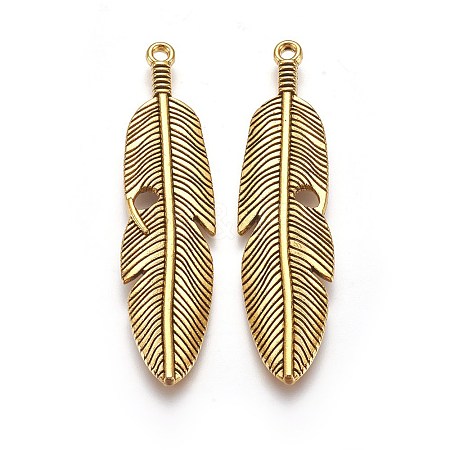 Tibetan Style Alloy Feather Big Pendants TIBEP-A12720-AG-RS-1