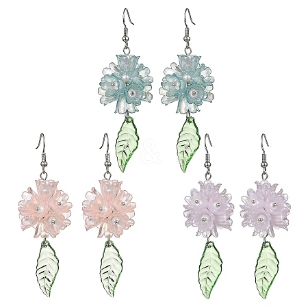 Flower & Leaf Acrylic Dangle Earrings EJEW-JE06178-1