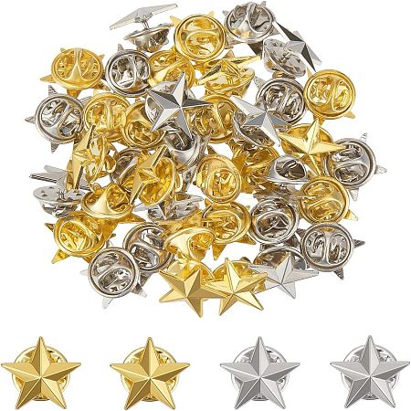 SUPERFINDINGS 40Pcs 2 Colors Pentagram Alloy Brooch JEWB-FH0001-09-1