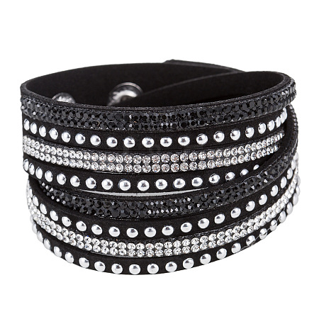 6-row Suede Cord & Rhinestone & Alloy Rivet Wrap Bracelets WGDA315-03-1