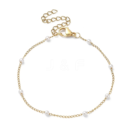 Glass Pearl Beaded Chain Bracelet X-BJEW-JB09432-1