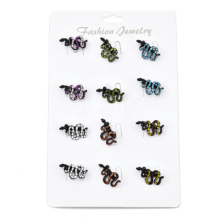 12Pcs 6 Colors Snake Enamel Pins JEWB-A033-18EB-1