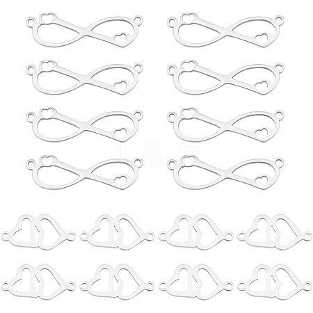 HOBBIESAY 20Pcs 2 Styles 201 Stainless Steel Connector Charms FIND-HY0001-18-1