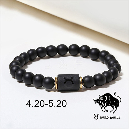 12 Constellations Theme Frosted Black Stone Round Beaded Stretch Bracelets for Women Men WG3EE4F-05-1