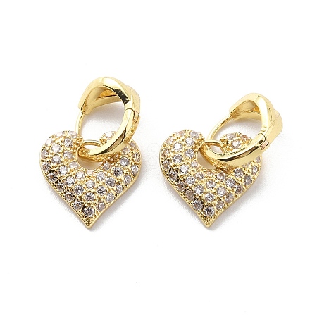 Clear Cubic Zirconia Heart Dangle Hoop Earrings EJEW-G333-01G-1