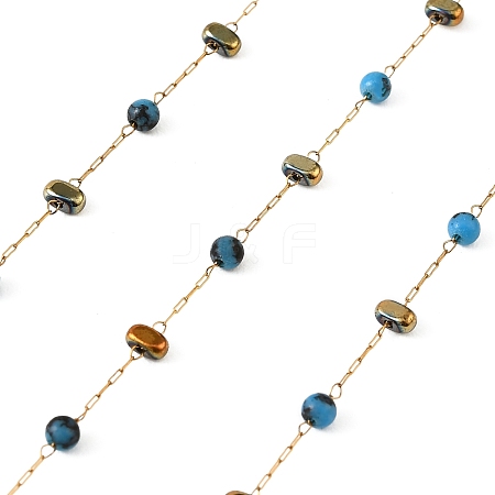 Handmade 304 Stainless Steel & Synthetic Turquoise Beaded Link Chains SA-CBAF245-01G-1
