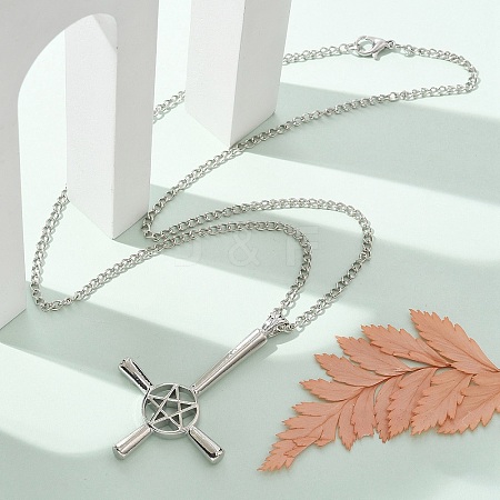 Cross & Star Alloy Pendant Pendant Twisted Chain Necklaces for Women NJEW-NH0001-03P-1