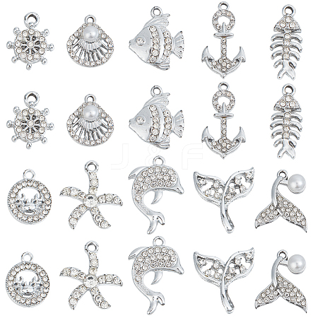 40Pcs 10 Style Alloy Crystal Rhinestone Pendants ALRI-SC0001-36-1